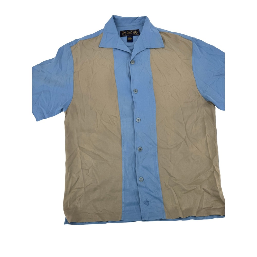 Nat Nast Shirt S Luxury Originals Mens Short Sleeve Silk Button‎ Up Color Block